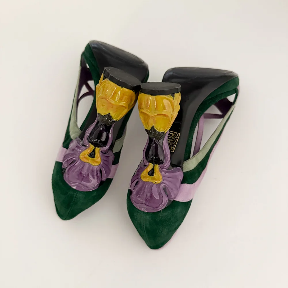 Prada S/S 2008 Fairy Collection Archival Suede Flower Heels (US 8